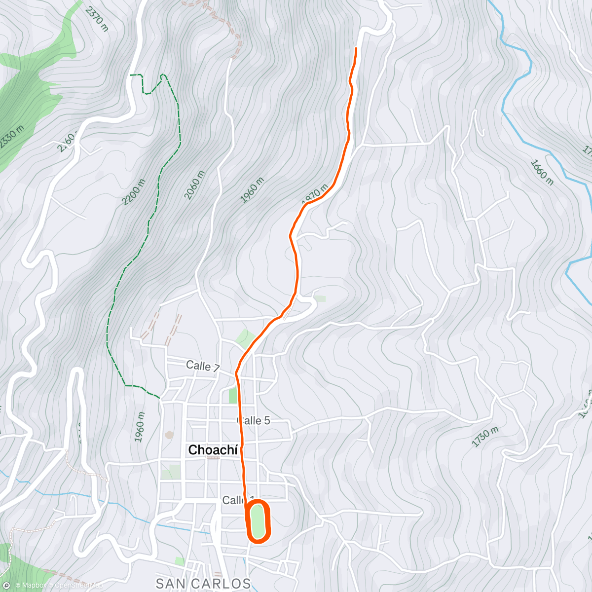 Map of the activity, Termales-Estadio Choachí