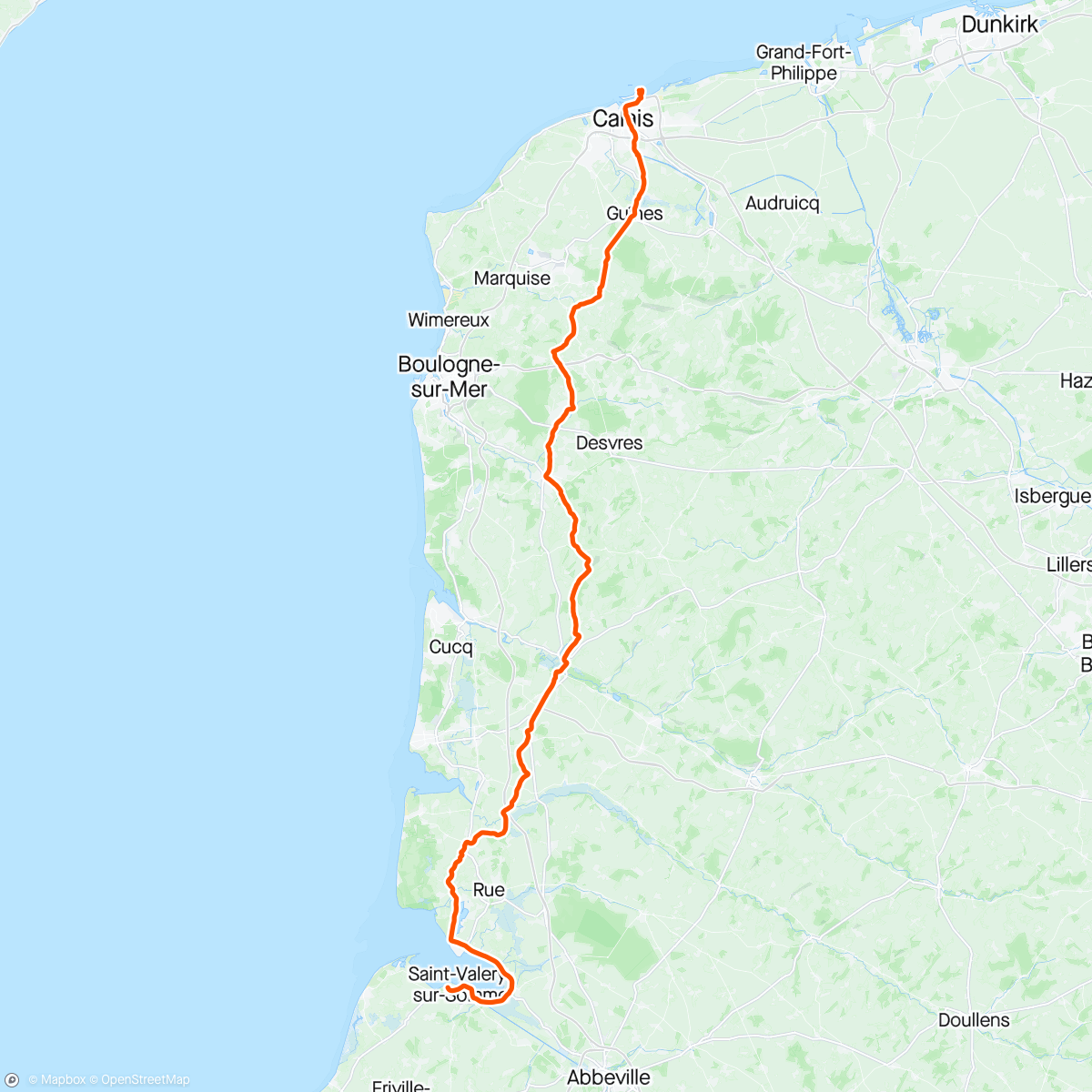 Map of the activity, Back to London: St Valery Sur Somme to Calais