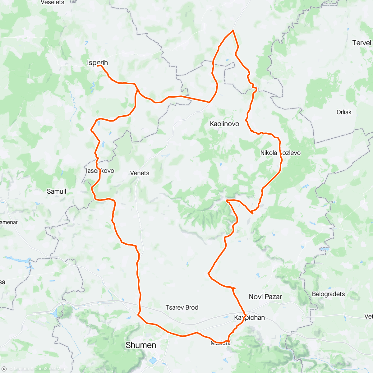 Map of the activity, Бревет Исперих 200 км