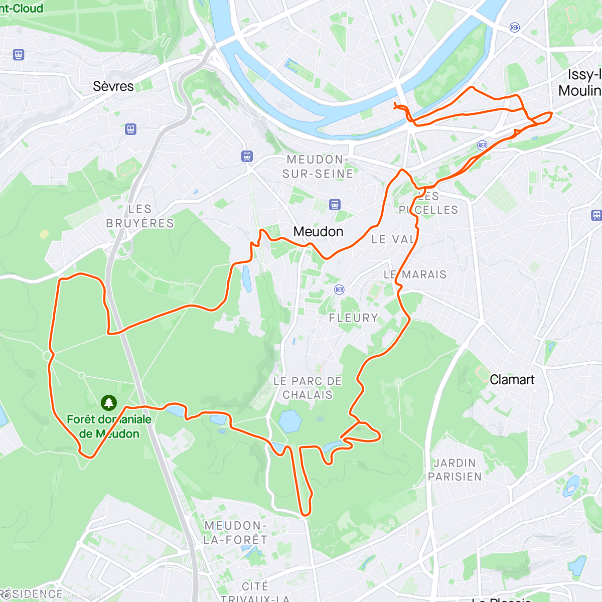 活动地图，Sortie Forêt de Meudon avec Issy Running