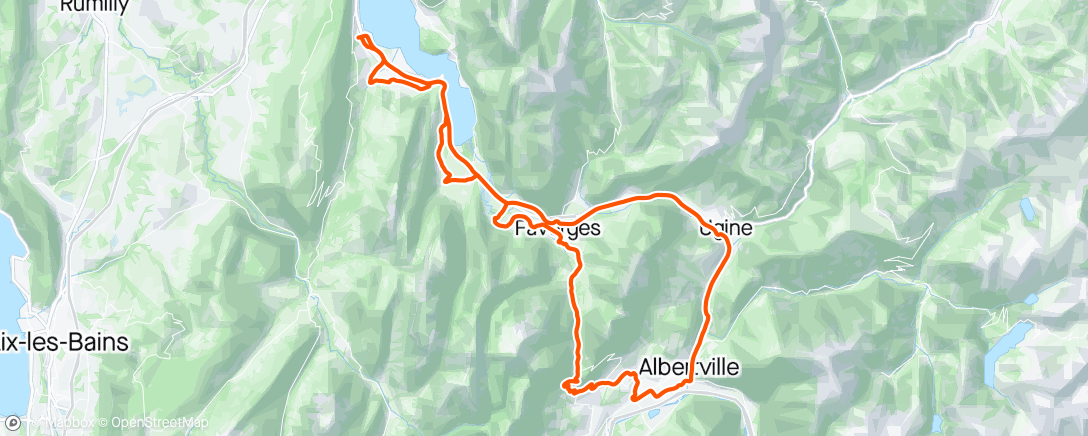Mapa da atividade, Sévrier Faverges Col de Tamié Albertville et retour