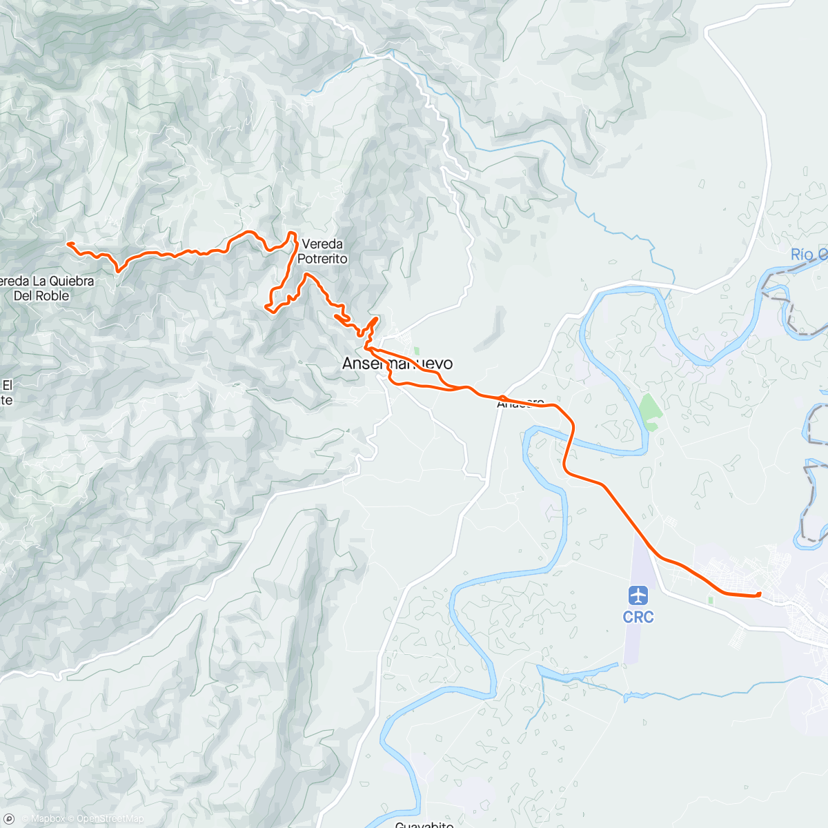 Map of the activity, La Quiebra del Roble