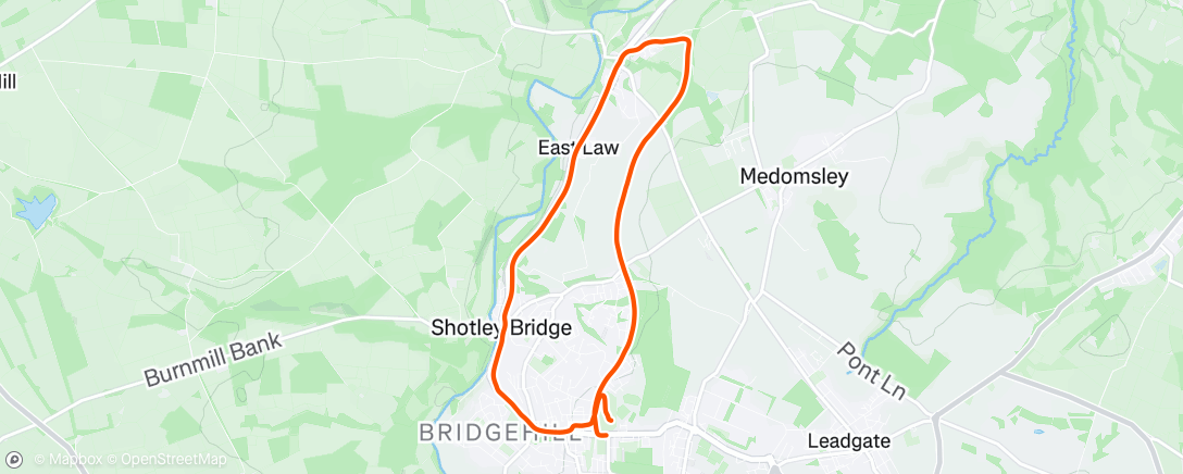 Map of the activity, The hill at the end... don't know why I do it to myself.  Consett, England ⛅