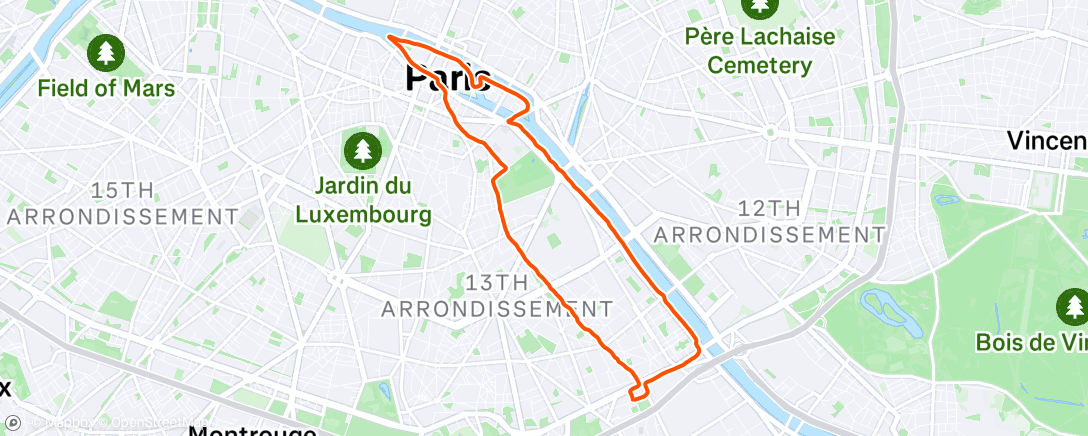 Map of the activity, Course à pied le matin