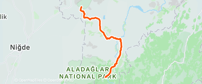 Route map of Yeşilhisar to Yahyalı