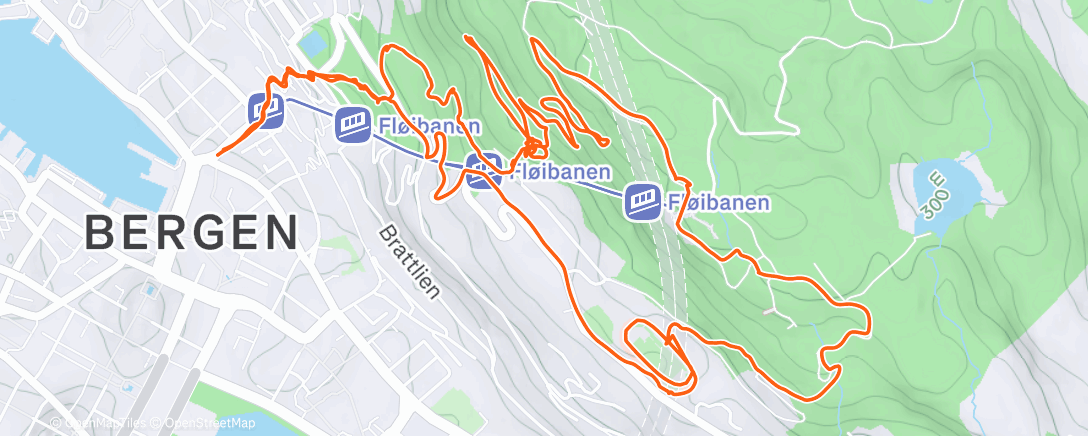 Map of the activity, Fløyen familietur