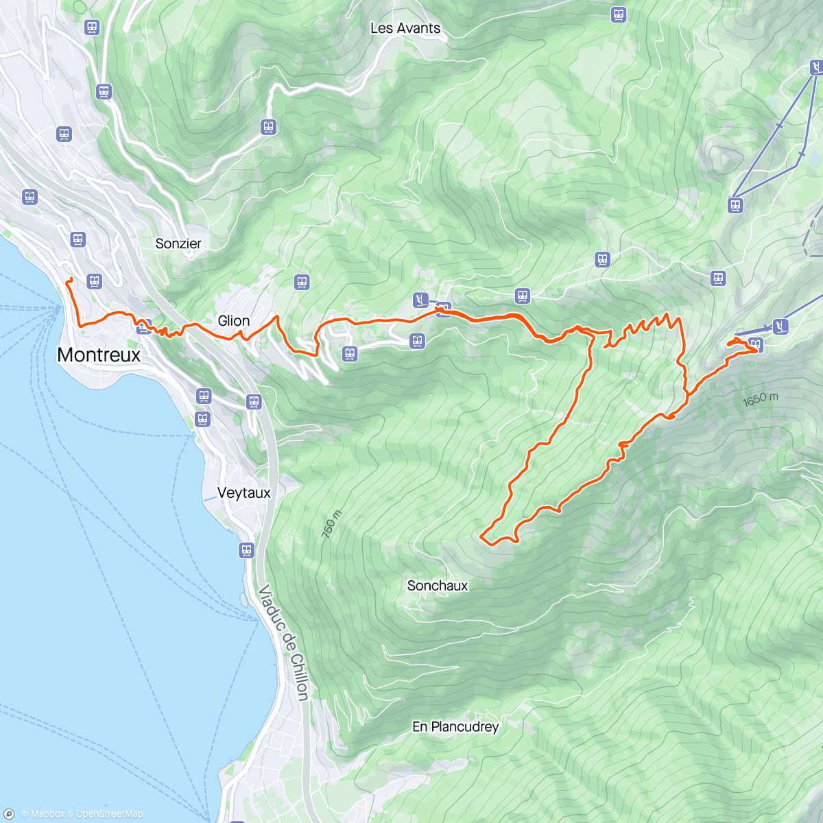 活动地图，Montreux - Rochers de Naye