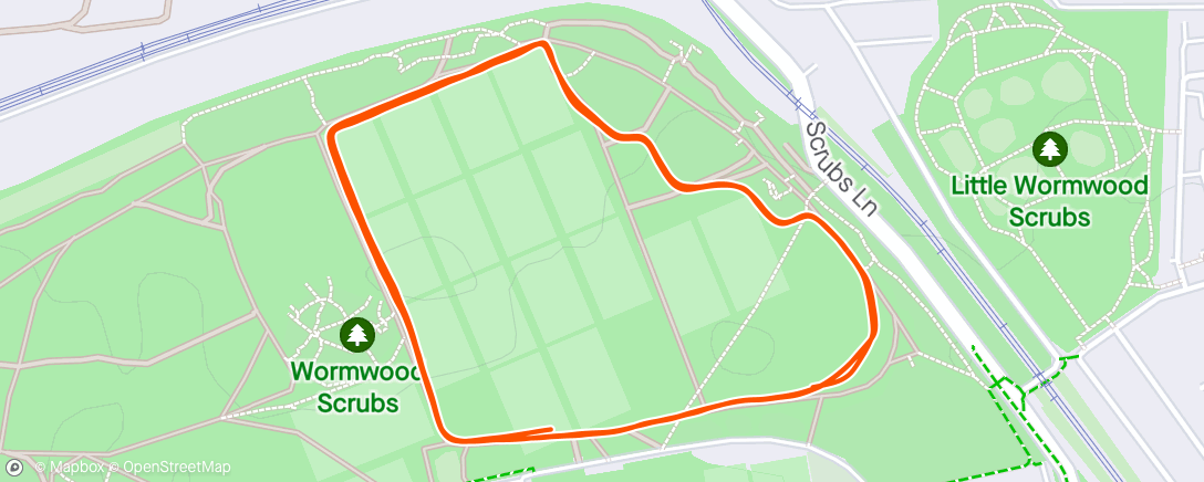Map of the activity, slow and easy plod around Wormwood Scrubs Parkrun