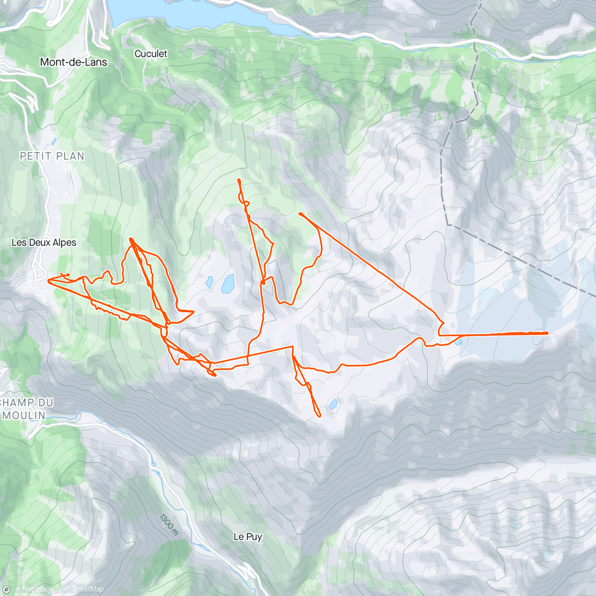 Map of the activity, Powder, sun, whiteout, glacier, drinks, party, done