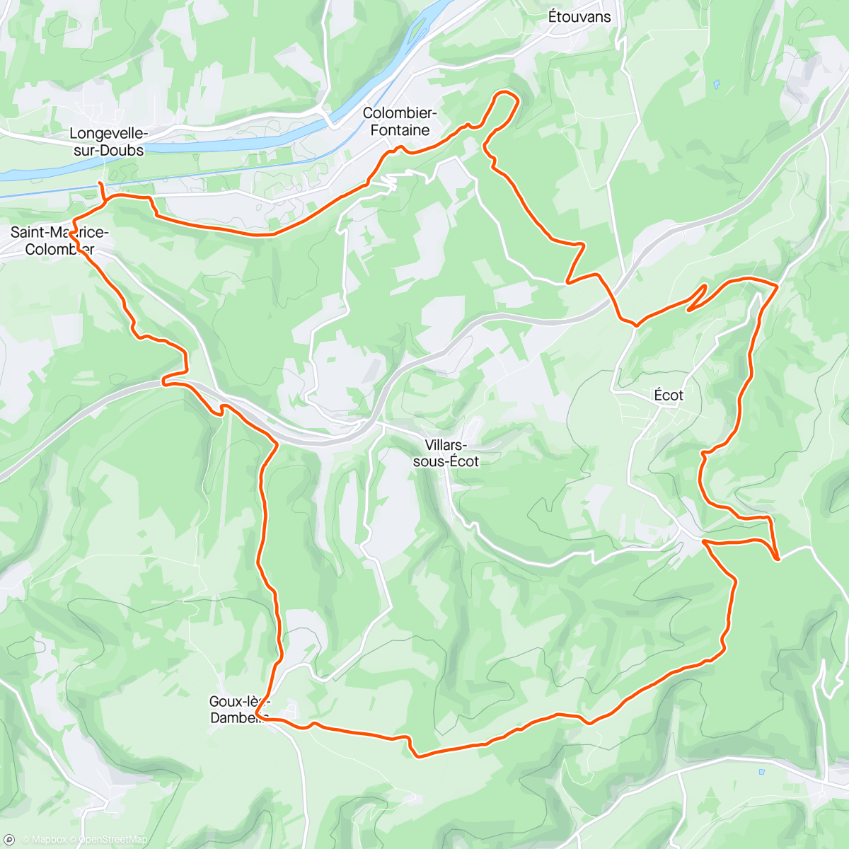 Map of the activity, Saint-Maurice-Colombier trajet aller-retour