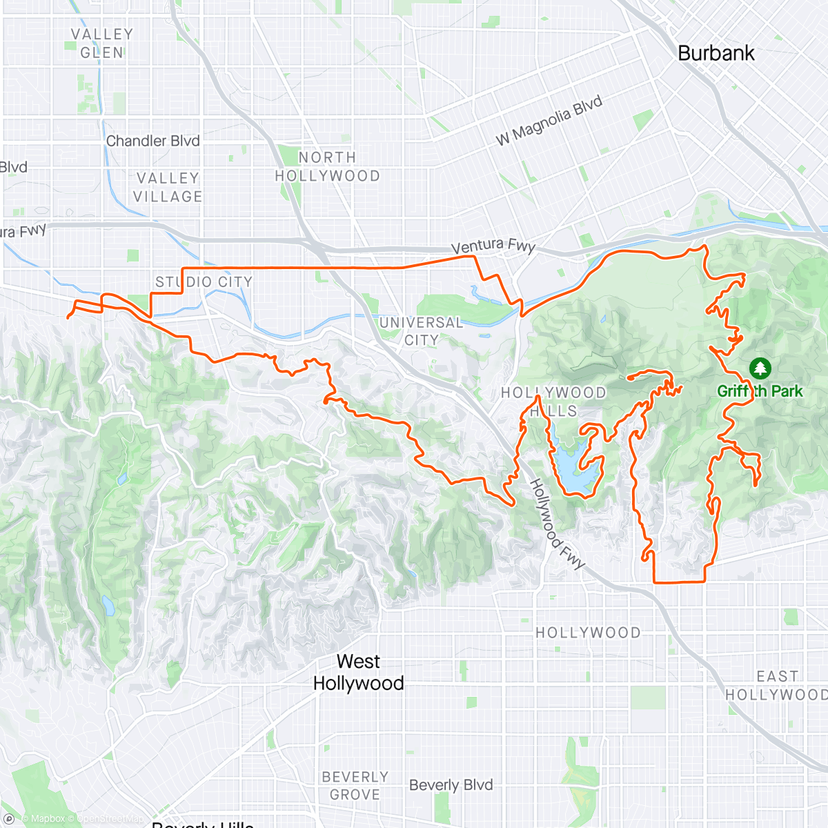 Map of the activity, Day 3.  Hollywood Griffith Park w tour guide Mike