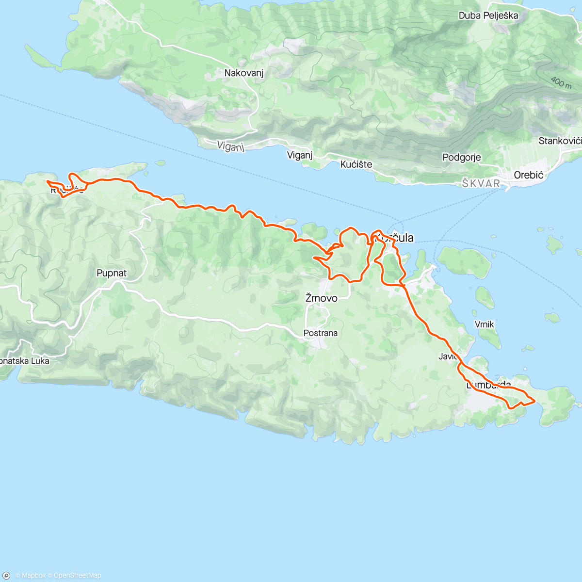 Map of the activity, I think your E-Bike ride is in my peanut butter. Korçula, Croatia.