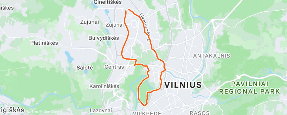 Map of the activity, Evening Run