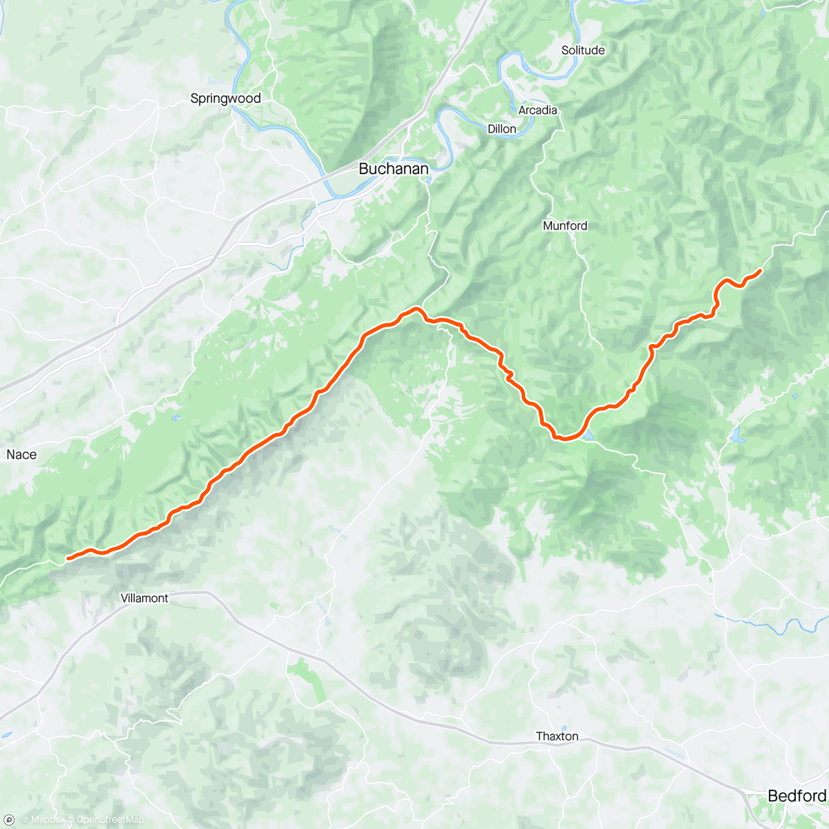 Map of the activity, Ride sur le blue ridge avec Brigitte (s) et JR.