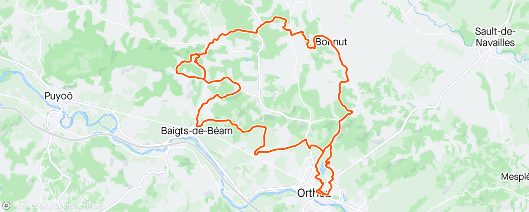 Map of the activity, VTT le matin : reco solo autour d'Orthez