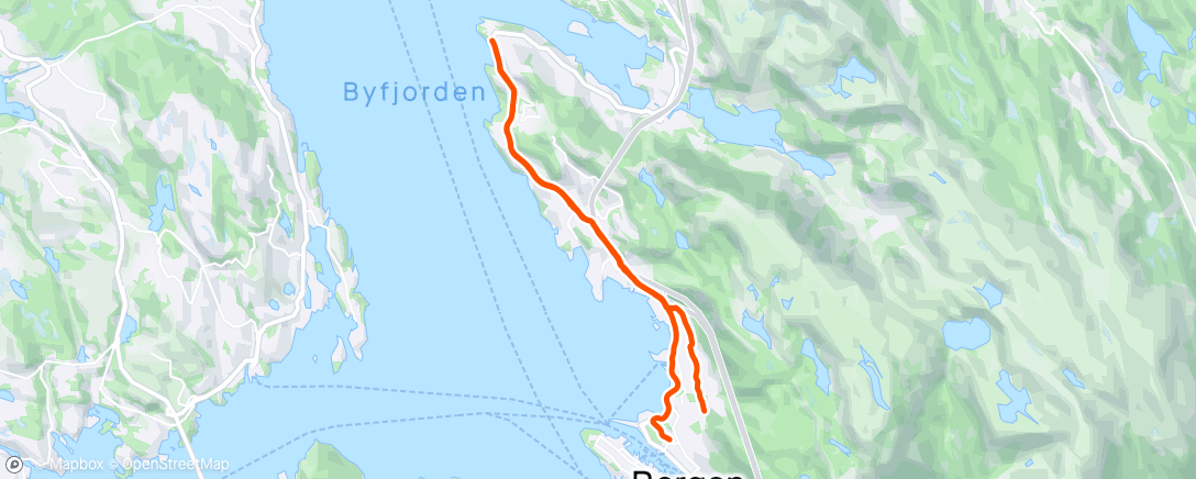 Mapa de la actividad, Siste langtur før Køben, 2x5km, ca maraton og halvmaraton fart.