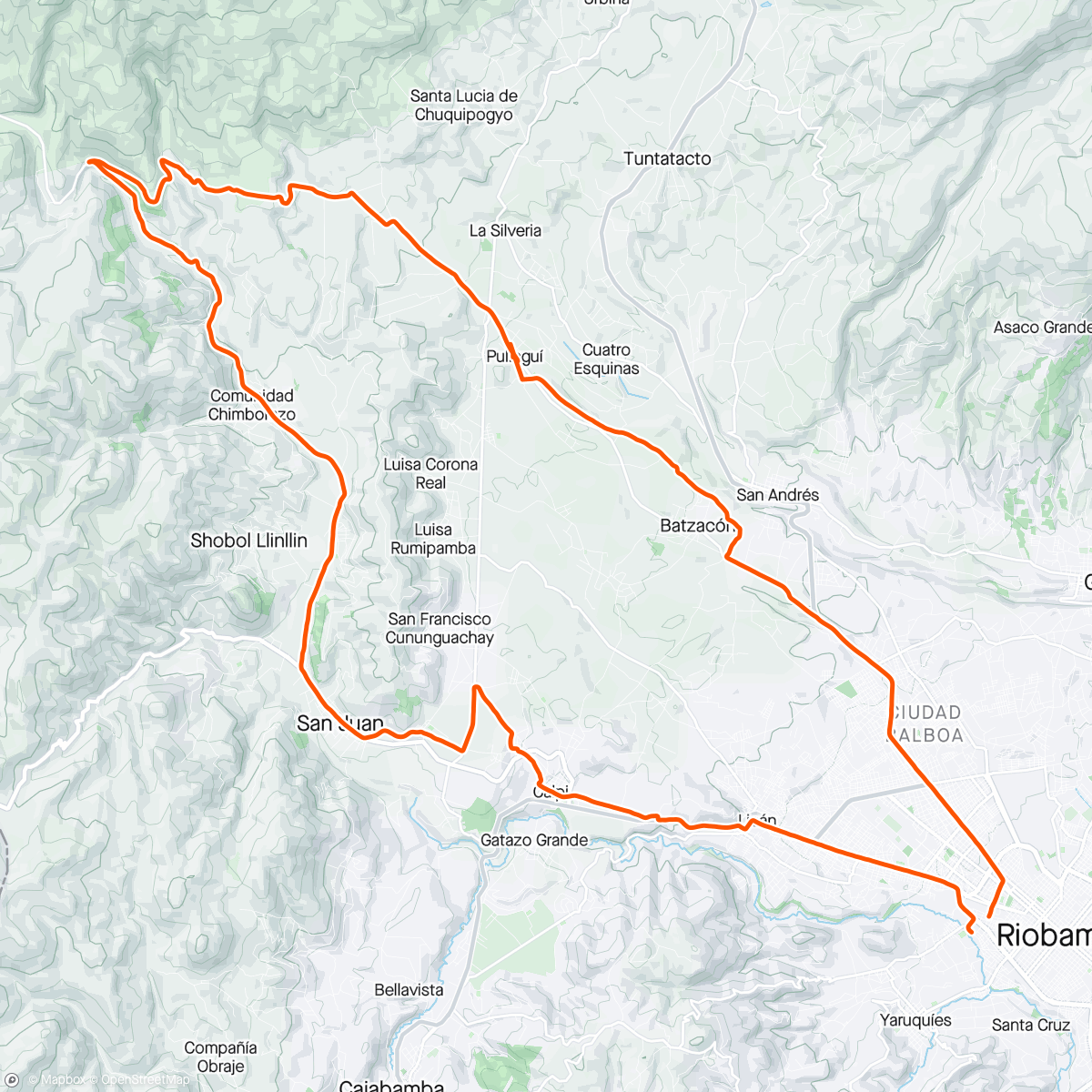 Map of the activity, Calpi - Capilla Loma - Chorrera - 4 Esquinas