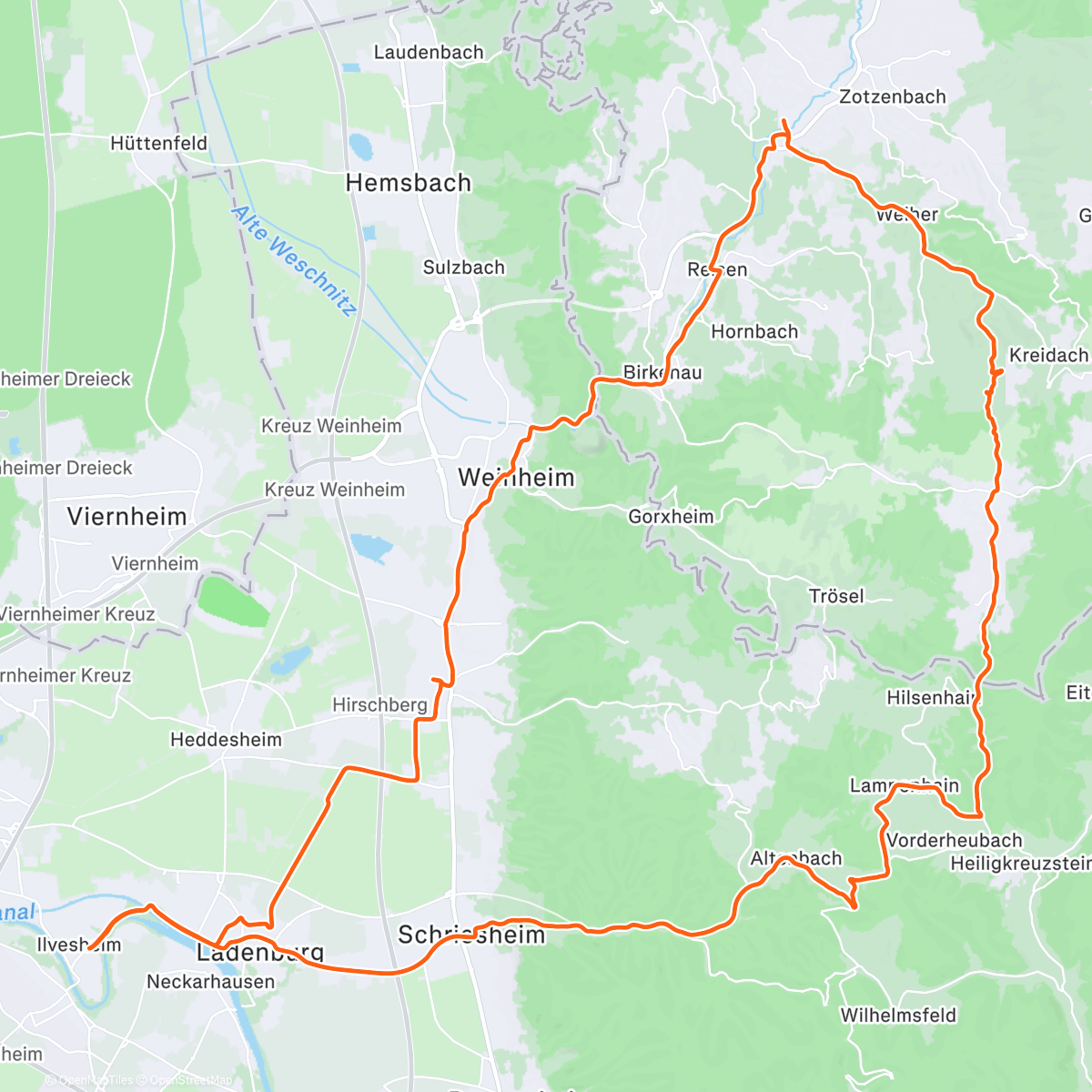 Map of the activity, Odenwald Mini Tour