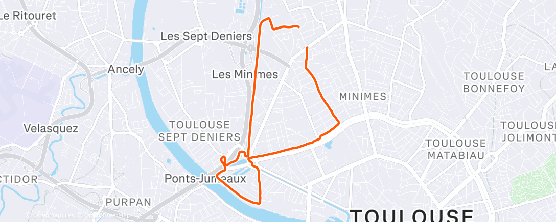 Map of the activity, Course à pied en soirée