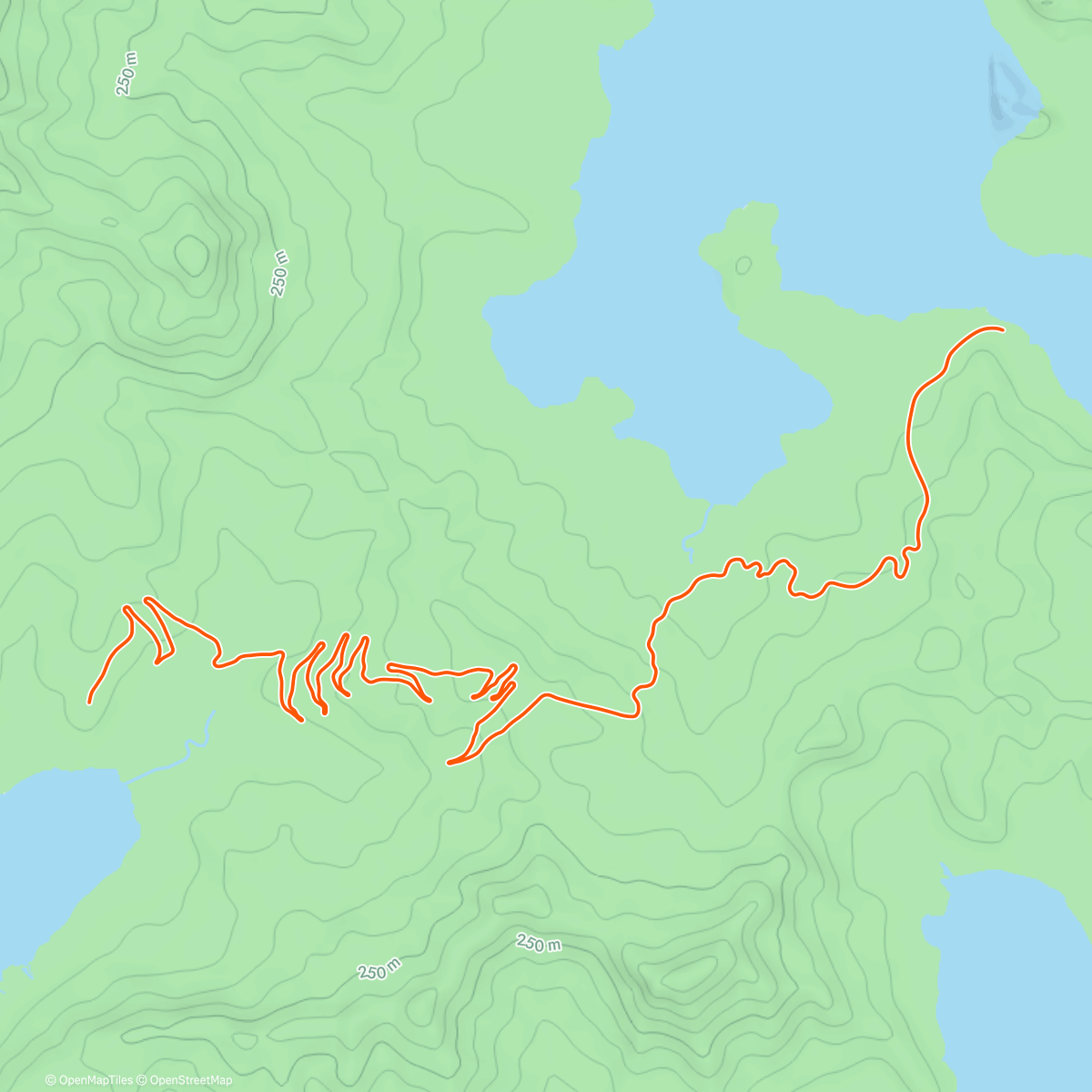 活动地图，4x 4 min. bergan + 4 x 2 min. flach