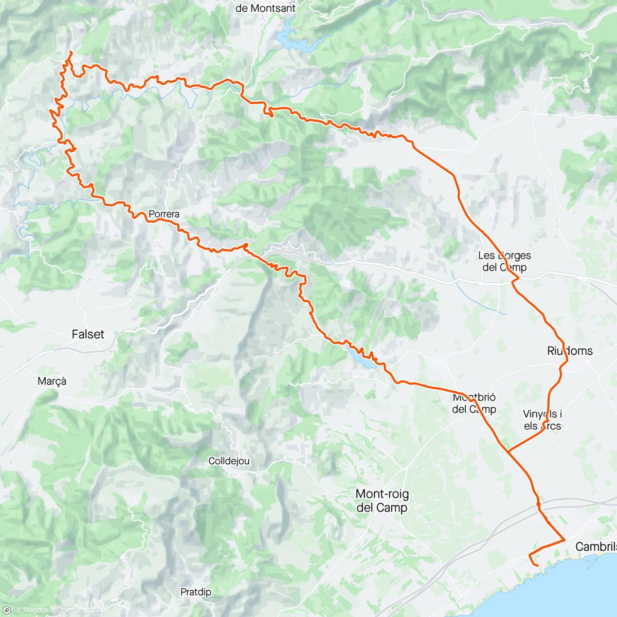 Karte der Aktivität „Coll d'Alforja - Escaladei - Coll de la Teixeta”