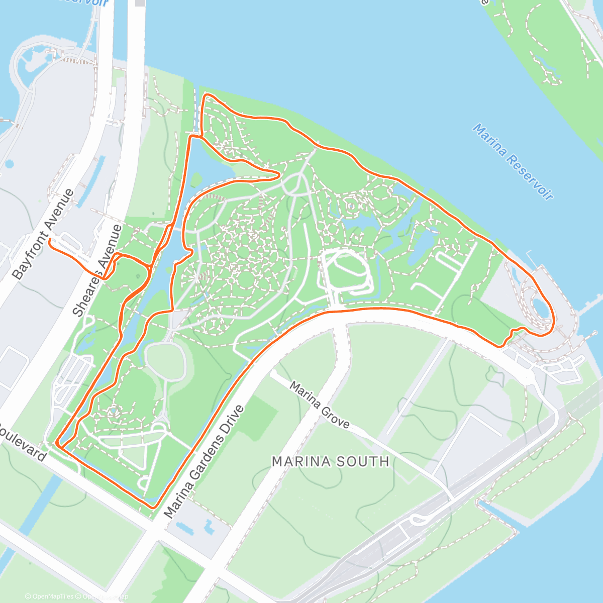 Map of the activity, Runde rundt Gardens By the Bay før flyreise ☀️