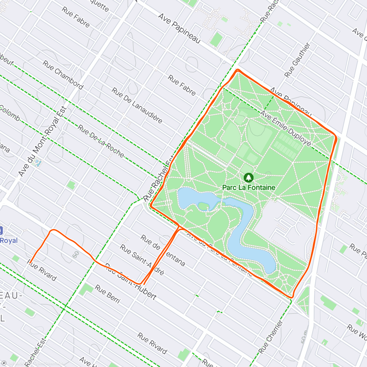Map of the activity, 5km avec la gang au parc Lafontaine
