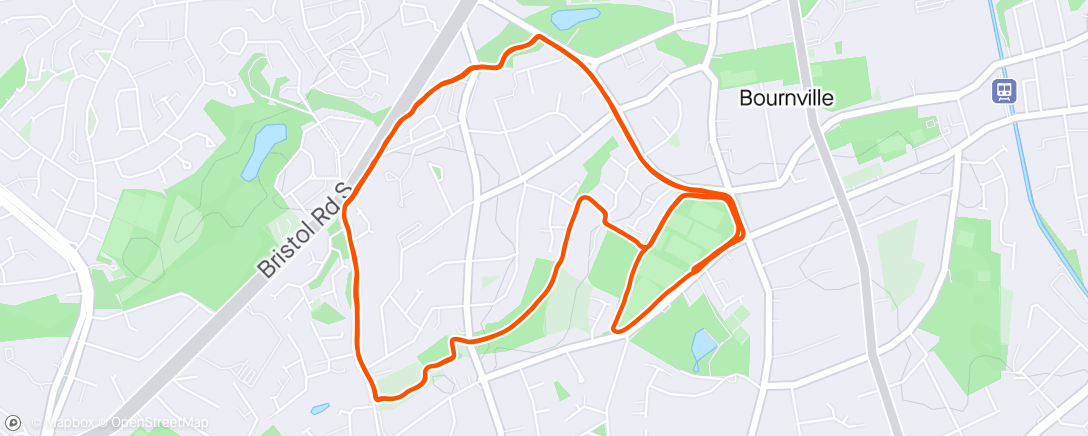 Map of the activity, Bournville Leafy 10k. 100% convinced the anemia is back.