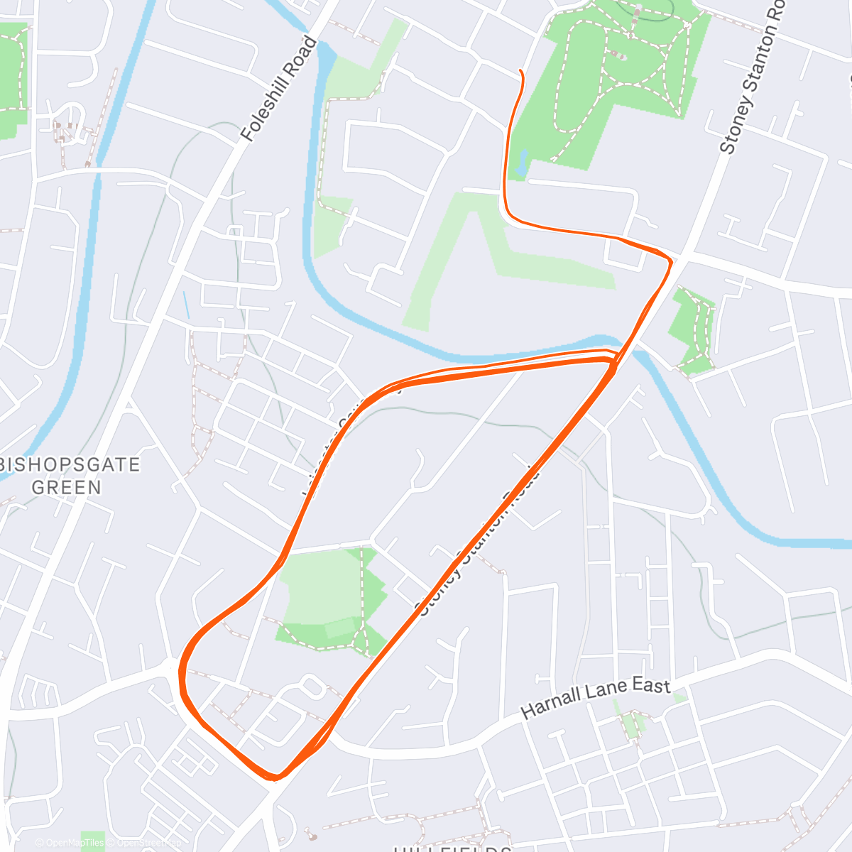 Map of the activity, Progressive 5km + 8 x 1 minute efforts