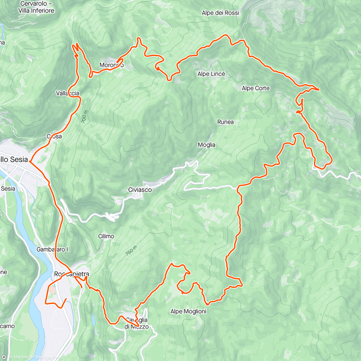 Map of the activity, Rocca Primatesta Briasco Alpe Sacchi e giù