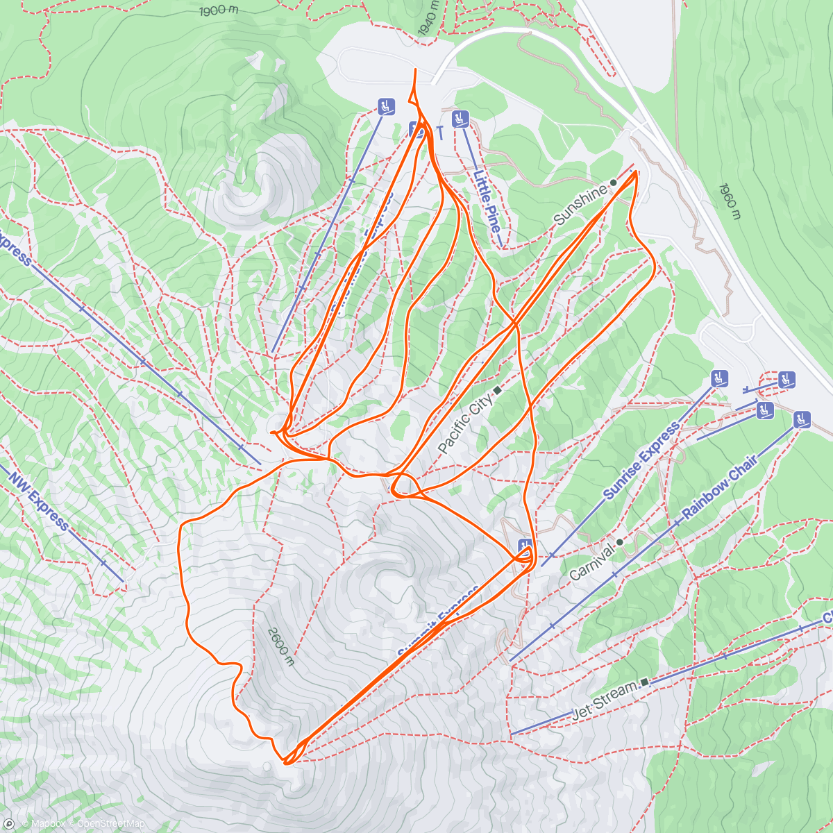 Map of the activity, Mt Bachelor