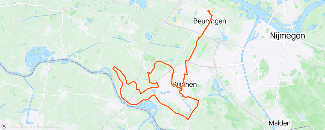 Map of the activity, Met de IJsvogels als fietsende begeleider skaterondje van 30km mee, en Beuningen - Wijchen vv.