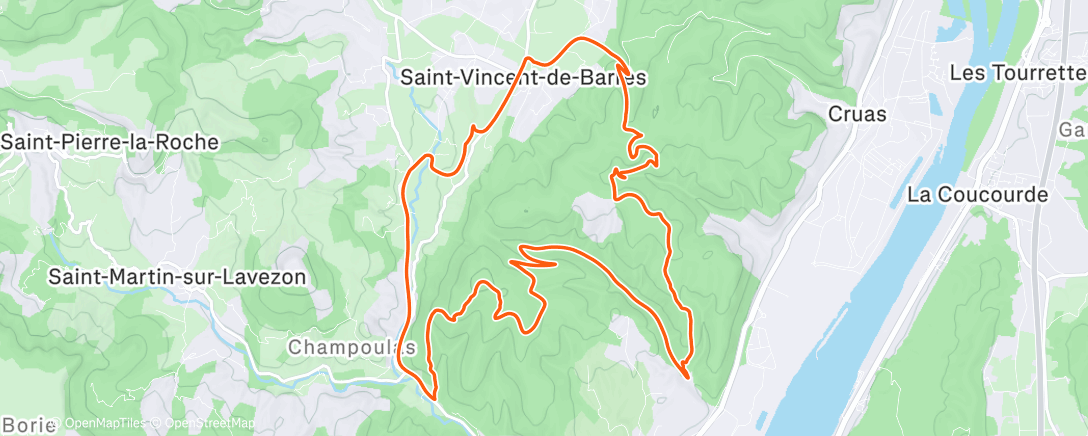 Map of the activity, Barrès avec JM sous un petit crachin puis le soleil sur la fin
