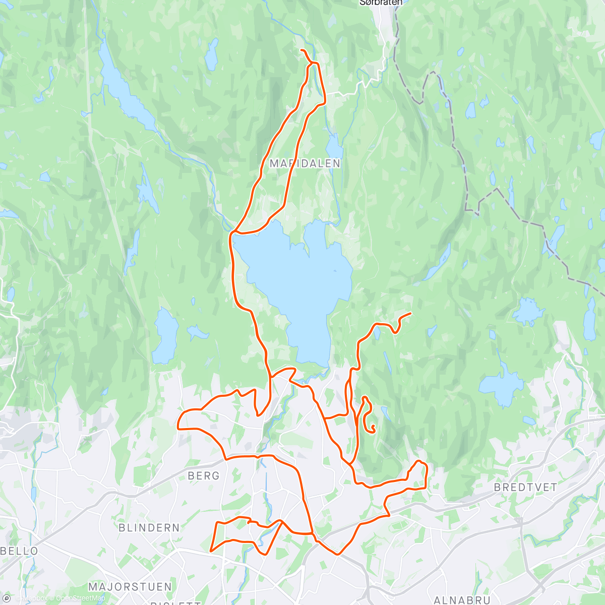 Karte der Aktivität „Lørdag over Oslo - MTB”