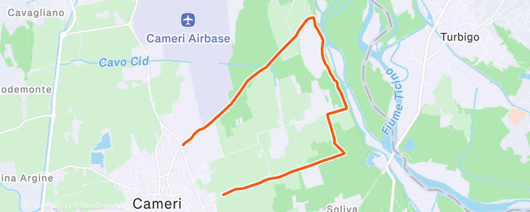 Map of the activity, 12 km run with Fabio