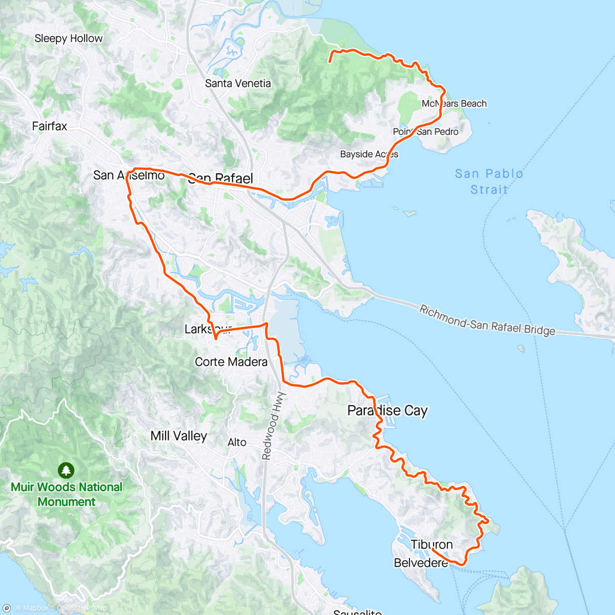 Map of the activity, Bikepacking Marin Day 3/3