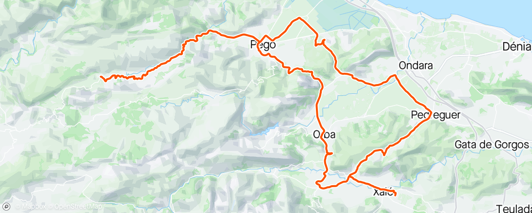 Map of the activity, Pedreguer - Alt de Sorell - Pego - Alpatro - Pego Orba