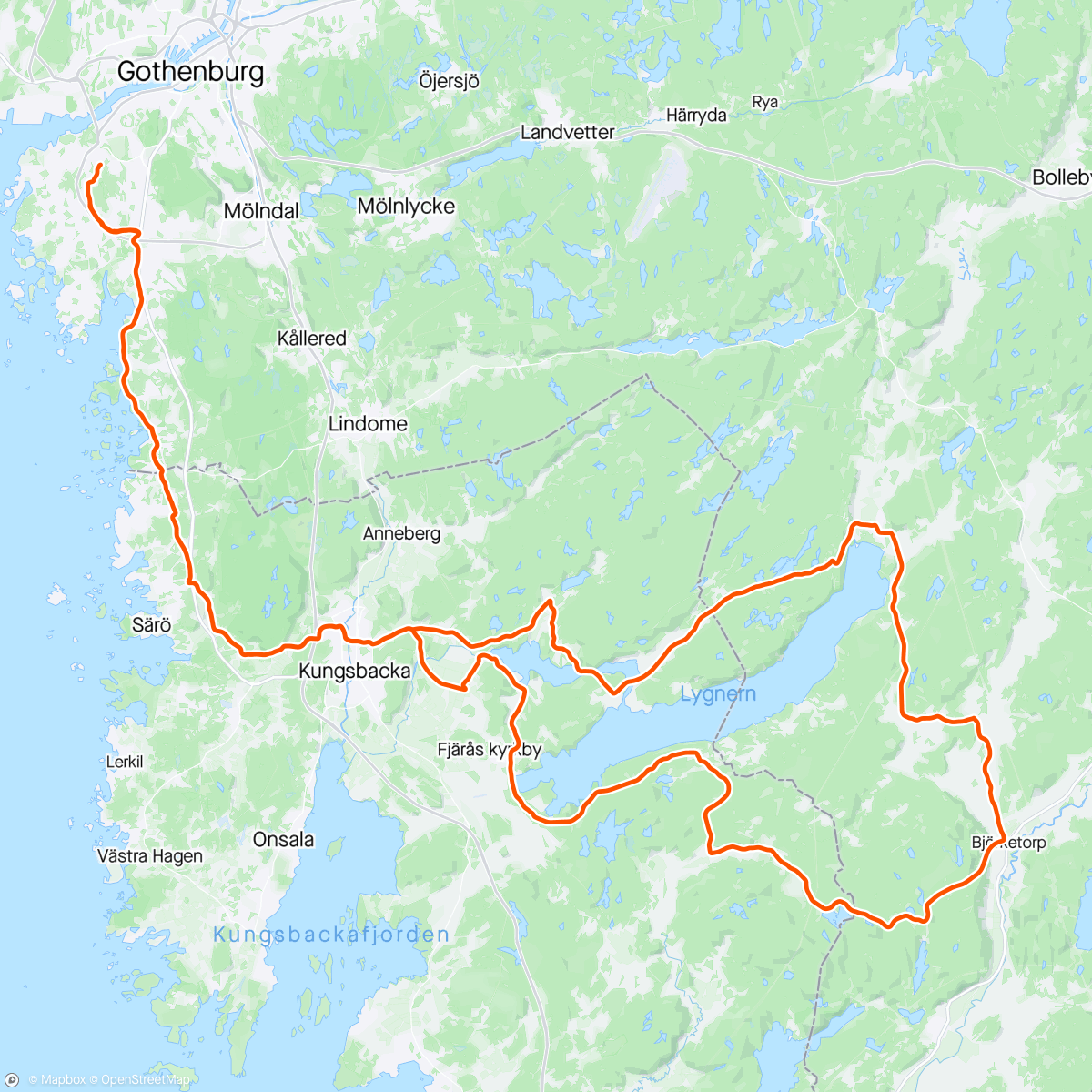 Map of the activity, Runt en sjö (Lygnen) & lite till