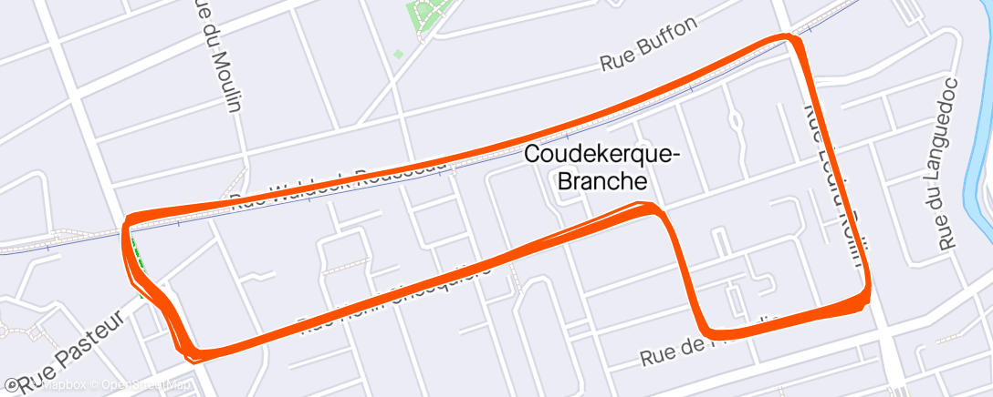 Mapa de la actividad (Course FFC à Coudekerque. Je fais le départ. 
70kms à bloc. 4e. Battu au sprint.)