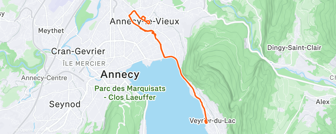 Map of the activity, Course à pied en soirée