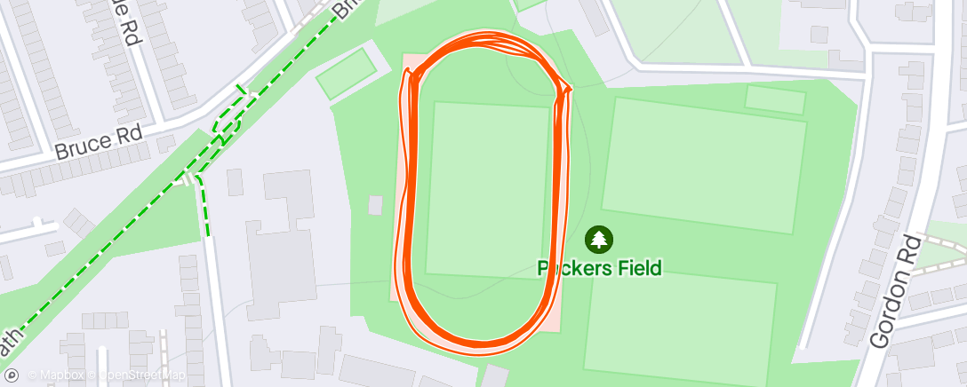 Map of the activity, 2 x (5 x 300) off 100m jog