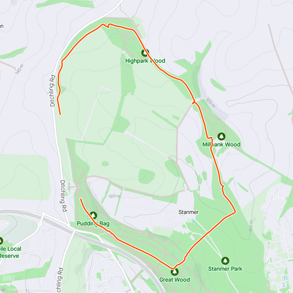 Map of the activity, 7k Stanmer Park Hike
