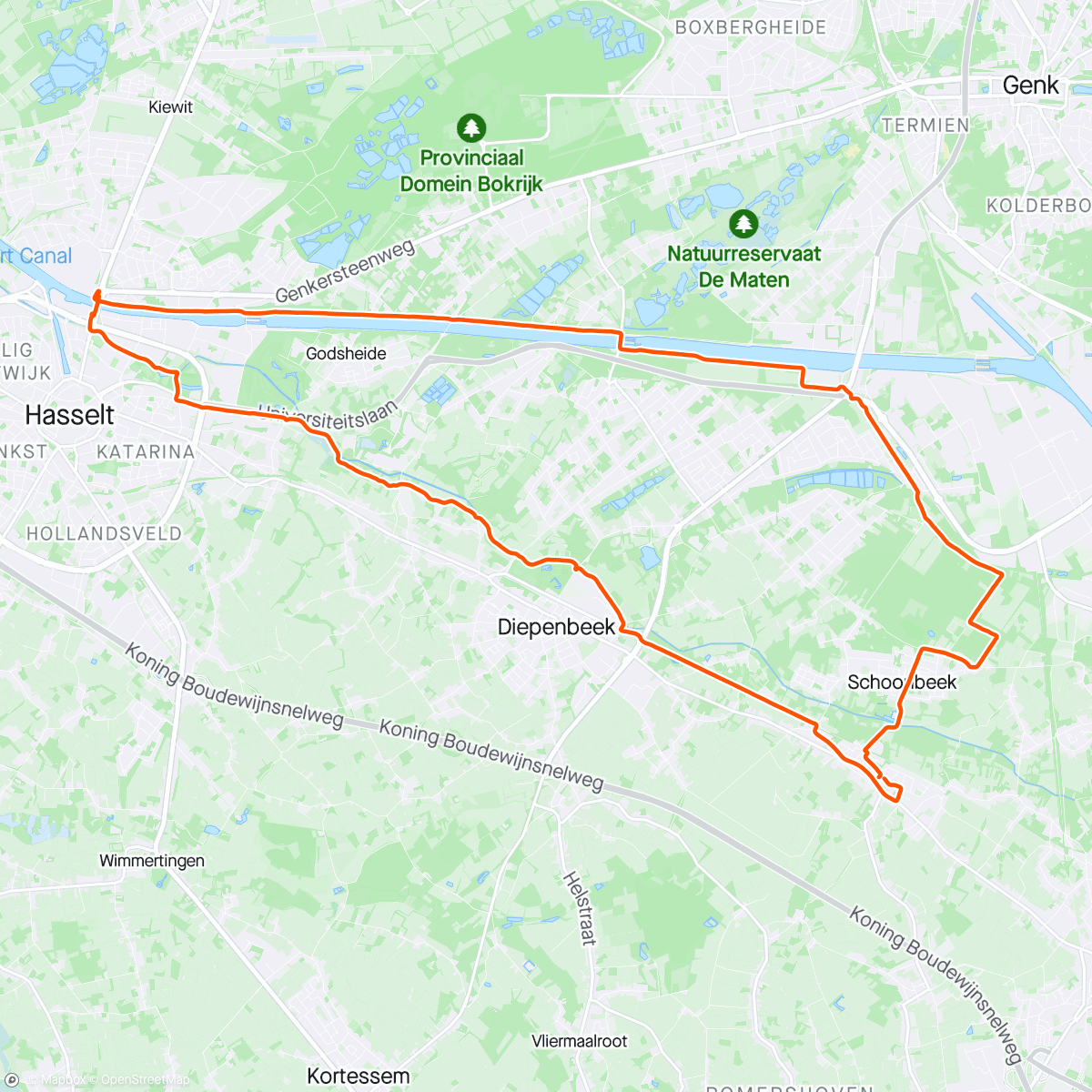 Map of the activity, Morning Ride, fietsen met Leentje hare progressieve loop in voorbereiding van hare marathon