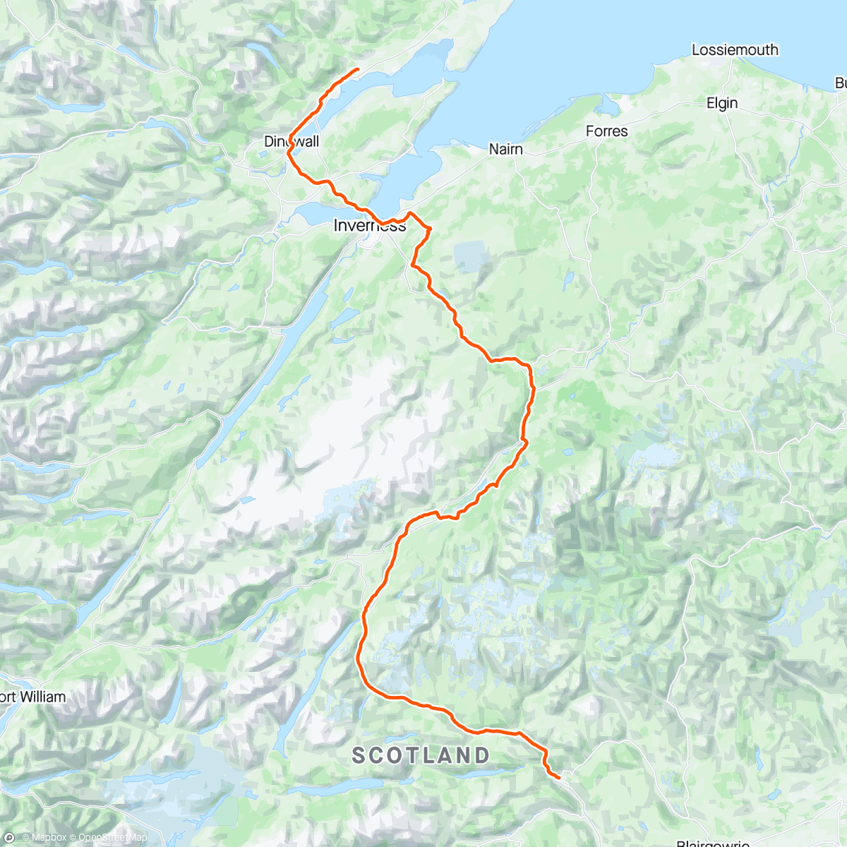 Map of the activity, LEJOG Day 7 - Pitlochry to Alness