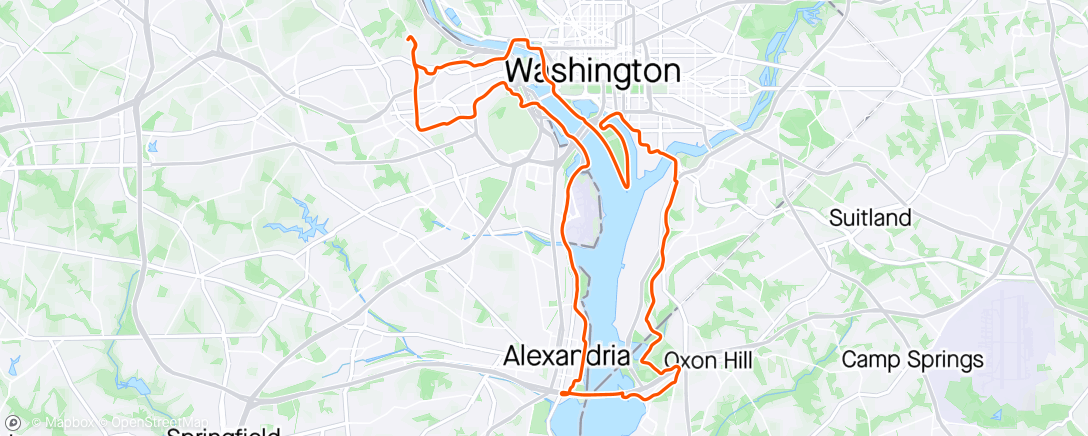 Map of the activity, 4/23/24 - Seeking Solace in the Spring: Down the River - Wilson Br - Oxon Hill Farm Pk -  SE DC - Douglass Br - Hains Pt - Key Br