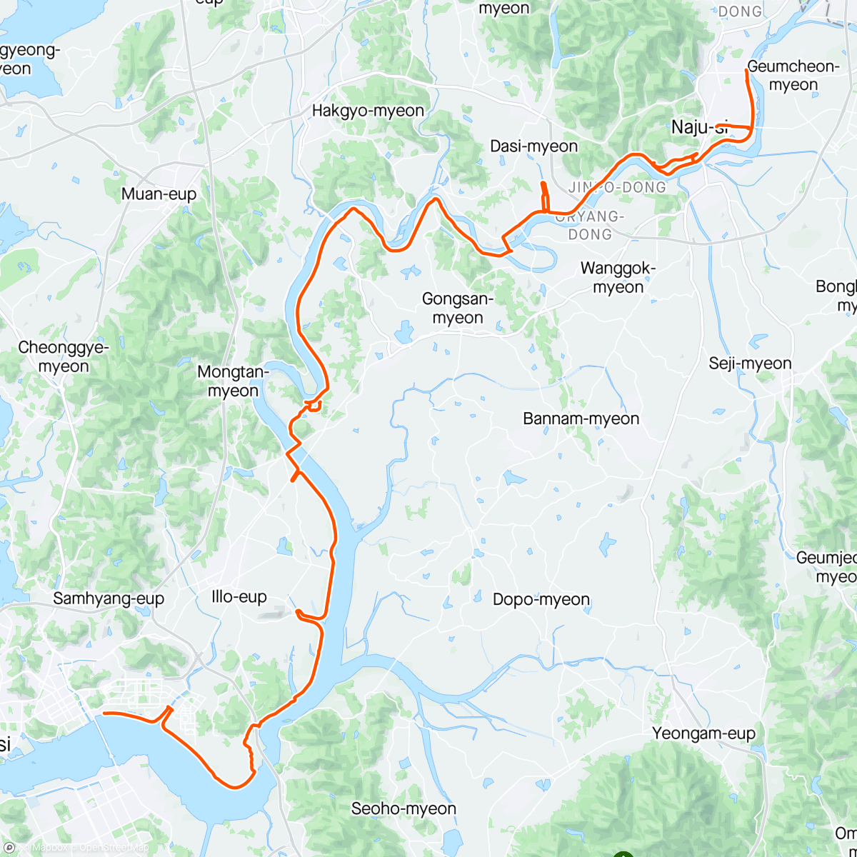 アクティビティ「영산강 자전거길 (나주 ~ 영산강 하구둑)」の地図