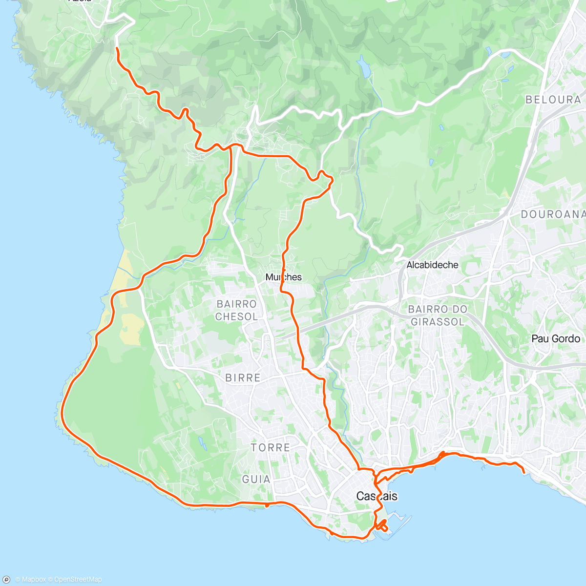 Map of the activity, Last day of riding in Portugal, Hass feeling better after food poisoning. Super chill pace with lots of stops.