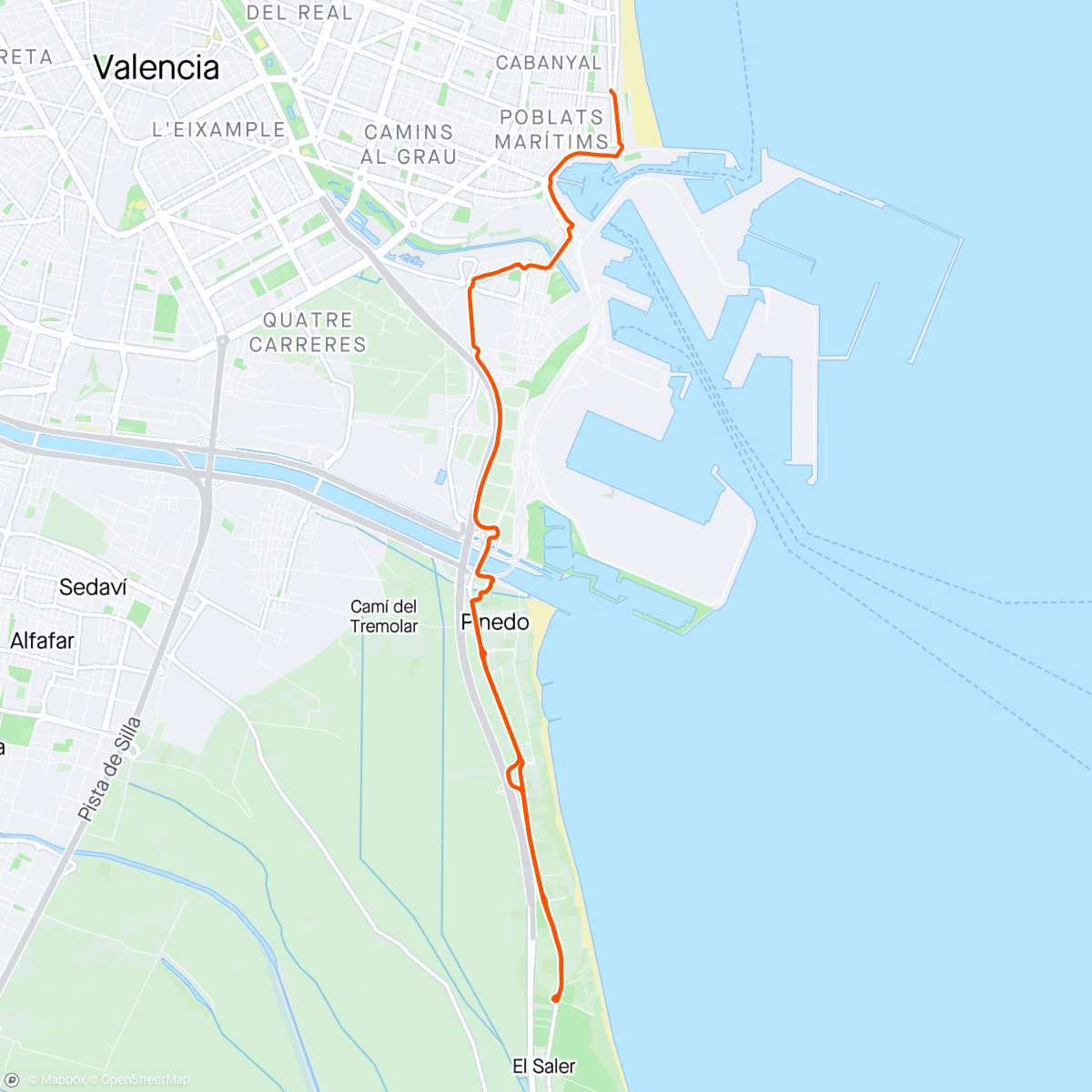 Map of the activity, out and back path