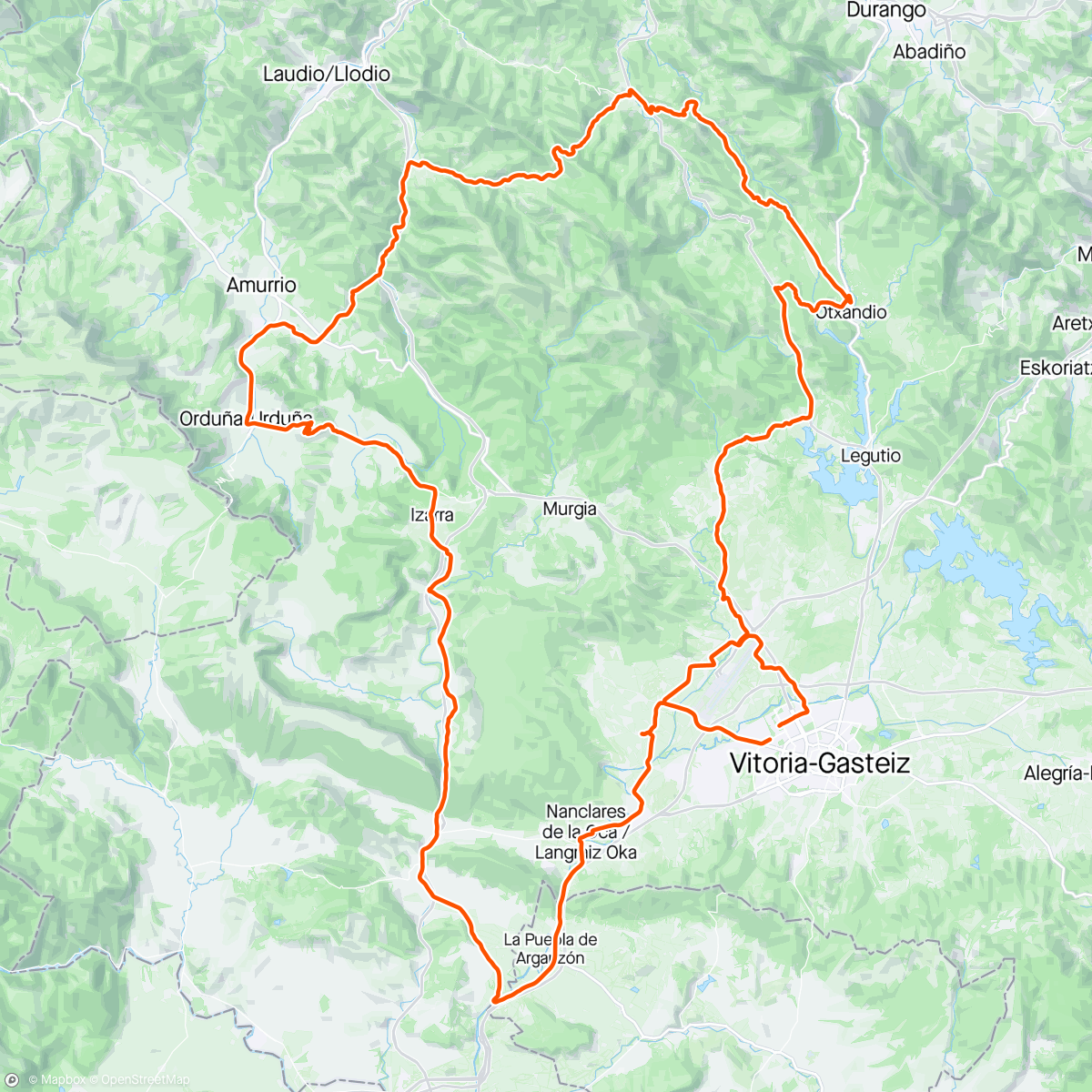 Map of the activity, Vitoria - Foronda - Etxaguen - Zubizabal - Dima - Lamindao - Bikotx Gane - Orduña - Barrerilla - Izarra - Manzanos - La Puebla - Nanclares - Foronda - Vitoria