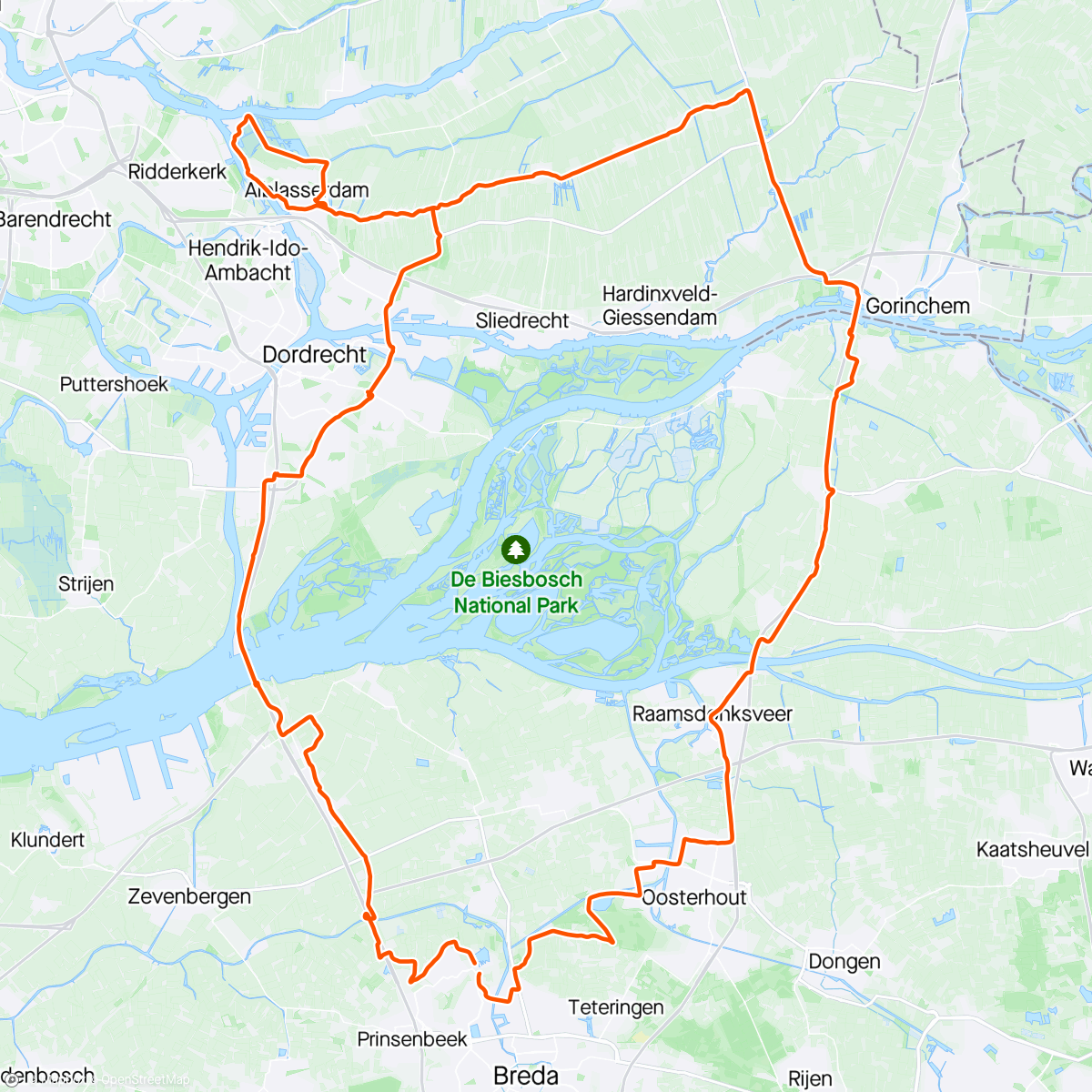 Map of the activity, Rondje Kinderdijk met heul veul wind